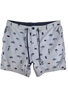 Salt Life "Live Salty" Gray Swim Shorts Mens Size 36 Fish Ocean Print Trunks